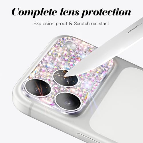 Bling Diamond Camera Lens Protector Compatible with iPhone 17 Pro, Metal Glitter Gem Camera Cover，9H Tempered Glass lens full Screen Sparkle Rhinestone Protector - size: for iPhone 17 Pro