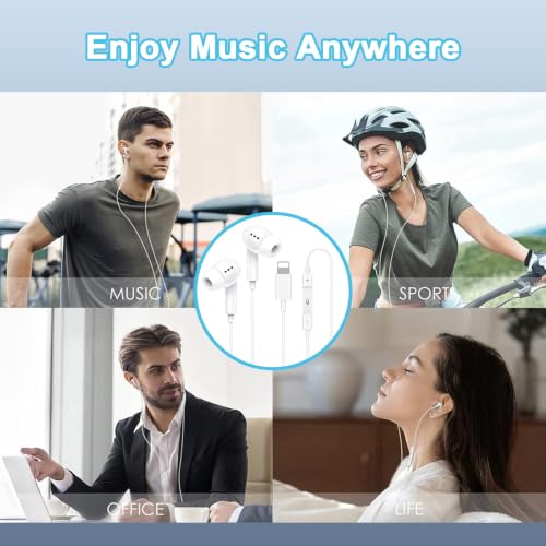 [Apple MFi Certified] Wired Headphones for iPhone 14 13 12,Lightning Connector Built-in Mic& Volume Control HiFi Stereo Nosie Reduction Earphones Earbuds Compatible with iPhone 13/11/XR/XS/X/8/7(2Pcs) - color: Pure white