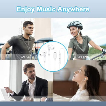 [Apple MFi Certified] Wired Headphones for iPhone 14 13 12,Lightning Connector Built-in Mic& Volume Control HiFi Stereo Nosie Reduction Earphones Earbuds Compatible with iPhone 13/11/XR/XS/X/8/7(2Pcs) - color: Pure white