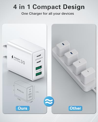 2-Pack iPhone17 16 15 Fast Charger Block with 6FT USB C Cable, 40W 4-Port USB C Charging Block for iPhone 16 17 15 Pro Max Plus Series/iPad Pro, Samsung, Multi Wall Plug Power Adapter Charger Brick - color: 2-Pack Plug /6FT C-C White
