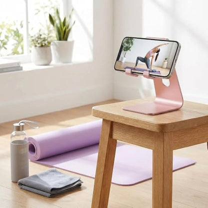 1 Pack Adjustable Cell Phone Stand, Aluminum Desktop Holder Compatible with iPhone & Android Devices, Portable Cradle Mount for Workspace, Rose Gold Accessories