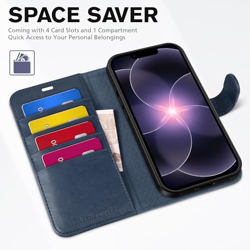 TUCCH Case Wallet for iPhone 17e 16e (6.1"), RFID Blocking Folio, Dark Blue | 4 Card Holders, Kickstand, PU Leather, Magnetic Closure, Shockproof TPU Shell, Protective Flip Cover - color: Dark Blue