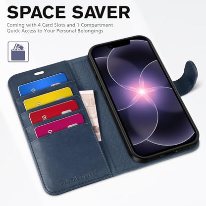 TUCCH Case Wallet for iPhone 17e 16e (6.1"), RFID Blocking Folio, Dark Blue | 4 Card Holders, Kickstand, PU Leather, Magnetic Closure, Shockproof TPU Shell, Protective Flip Cover - color: Dark Blue