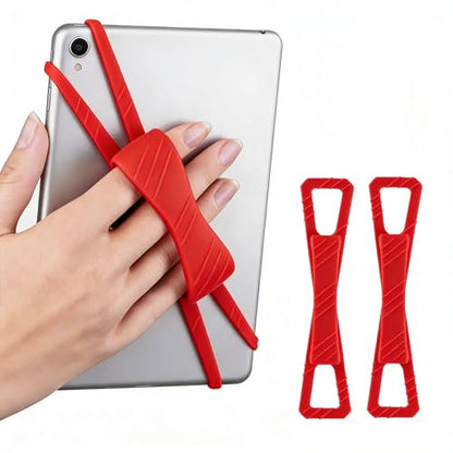 2 Pack Universal Tablet Hand Silicone Strap, Security Hand-Strap for 7-12" Kindle eReaders///Kobo/iPad Pro/Air/Lenovo/Galaxy Tab, Lightweight Black High-Elasticity Finger Grip Holder, Red - color: Red