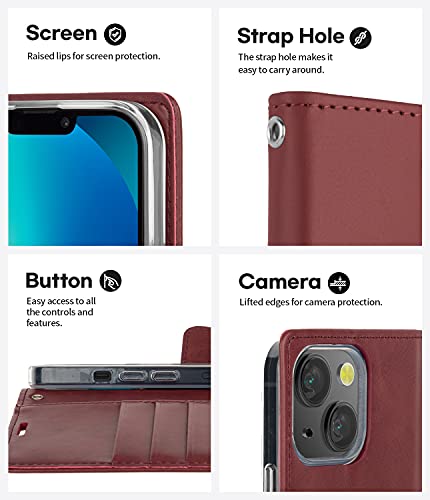 GOOSPERY Bluemoon Wallet Compatible with iPhone 13 Mini Case, Premium PU Leather Standing Feature Flip Card Holder Phone Cover (Wine) - color: Wine, size: iPhone 13 Mini