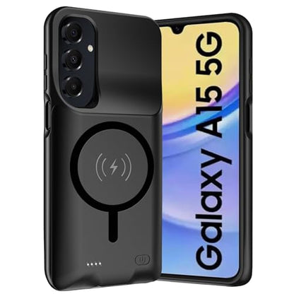 Battery Case for Galaxy A15, Upgraded 10000mAh Rechargeable Portable Charging Case with Wireless Charging Compatible for Galaxy A15 (6.5 inch) with Carplay Extended Battery Pack Charger Cover (Black) - size: Galaxy A15