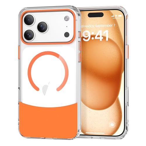 Magnetic Case for iPhone 17, Crystal Clear, [Compatible with Magsafe][Military Grade Drop Protection] Anti-Yellowing Slim Shockproof Transparent Protective Phone Cover, Orange - color: Orange, size: iPhone 17