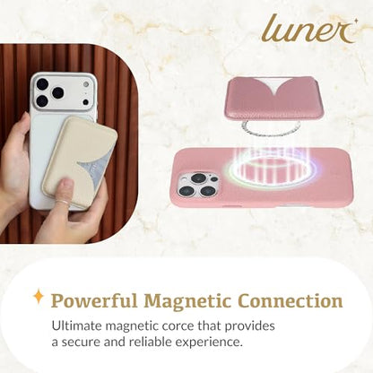 Luner - Eco Leather Magnetic Side-Access Card Wallet Compatible with Magsafe - [for iPhone 16, 15, 14, 13, 12 series] - [Holds 2 cards] - French Pink - color: French Pink, style: Side-access