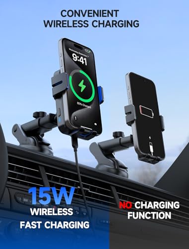 Wireless Car Charger 15W Auto Clamping Phone Holder Dash Windshield Vent - color: Blue