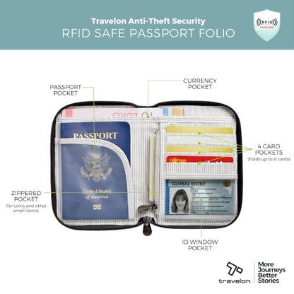Travelon RFID Blocking Passport Zip Wallet - color: Black