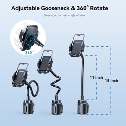 TECKNET Cup Holder Phone Mount,Dual-Mode Fixation System