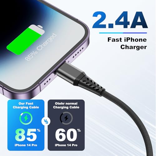 26FT/8M Extra Long iPhone Charger Cord [Apple MFi Certified] Braided iPhone Charger Fast Charging USB to Lightning Cable for iPhone 14/13/12/11, iPad (Black)