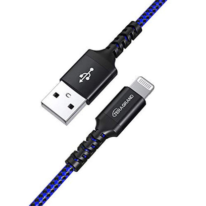 Tera Grand - Apple C89 MFi Certified Lightning to USB-A Braided Cable for iPhone 14/13/12/11 Pro Pro Max Plus Mini, SE XS Max XR X, 8/7/6 Plus, iPad, AirPods, 10 Ft Black/Blue - color: Black/Blue, size: 10 ft