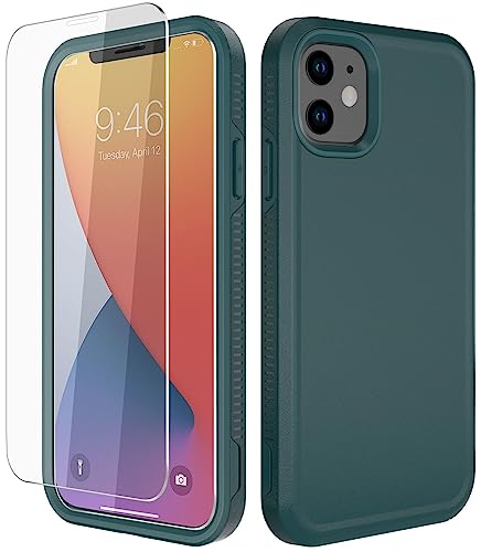 Diverbox for iPhone 11 Case [Shockproof] [Dropproof] [Tempered Glass Screen Protector],Heavy Duty Protection Phone Case Cover for Apple iPhone 11 (Dark Green-2in1) - color: Dark Green-2in1