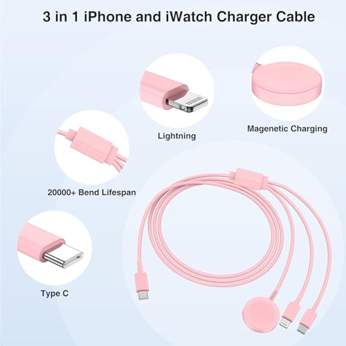 QZIIW 20W Apple Watch Charger,Apple Watch Magnetic Fast Charger USB C Cable - color: Pink