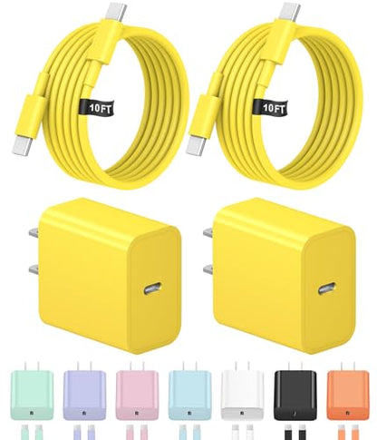 10FT iPhone 17 16 15 Charger Fast Charging USB C Charger Block - color: Yellow, size: 10FT