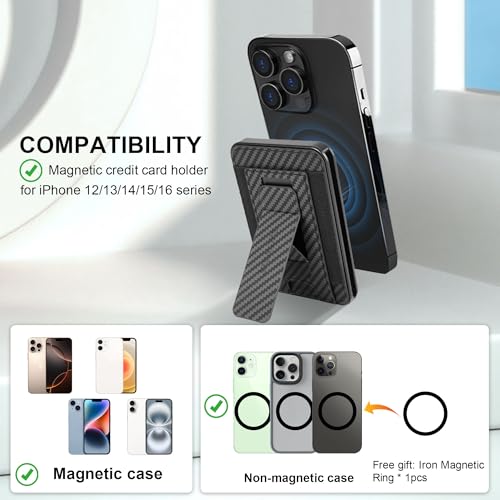 Slim Magsafe Phone Wallet for Men Pop up Card Holder Carbon Fiber Black - color: Leather Stand w/Elastic - Carbon Fiber