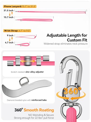 4-IN-1 Phone Lanyard, Adjustable Cell Phone Lanyard with 2 Tether Tabs, Men Women Wrist Strap for iPhone,Smartphone