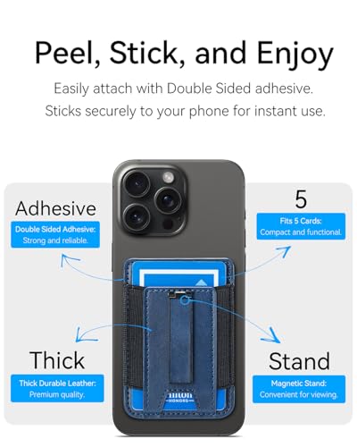 Phone Card Holder Wallet with Stand, Hold 6 Card for iPhone Andriod - color: DeepBlue