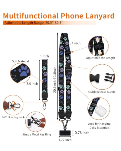 Dog Paw Phone Lanyard Crossbody Wrist Neck Strap Adjustable Women - color: Dog Paw
