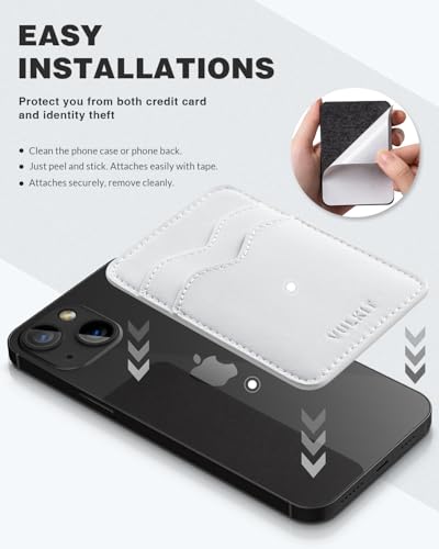 VULKIT Stick on Card Holder Compatible for iphone Leather Cell Phone Wallet Credit Card Case Strong Sticker for Women - color: New White