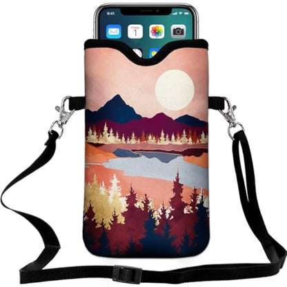 Cell Phone Sleeves Bag Case Crossbody Neoprene Holder Lanyard Phone Pouch for Women Men 7.5 X 4.5 Inches - Lake Moon - color: Lake Moon