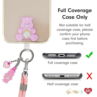 Sonix x Care Bears | Crossbody Phone Strap with Charms | Adjustable, Universal Cell Phone Rope Strap Lanyard | Pink Cord | Cheer Bear - color: Cheer Bear