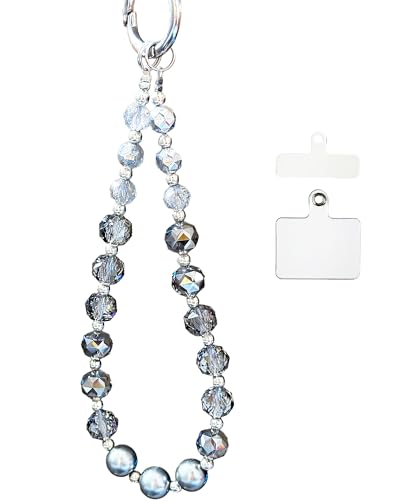 Sparkle Crystal Pearl Phone Wrist Strap for Women, Sparkling Beaded Cellphone Lanyard Chain - color: Crystal Gray