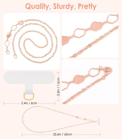 MoKo Universal Phone Lanyard, Metal Cell Phone Chain Crossbody Strap Anti-Theft Detachable Women Cellphone Lanyards Around The Neck with Patches for iPhone, Most Smartphones, Rose Gold - color: Rose Gold