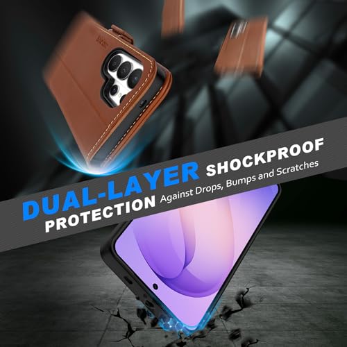 SHIELDON Detachable Leather Case Wallet for Galaxy S26 Ultra, Retro Brown | Genuine Leather, Kickstand, Magnetic Closure, RFID Blocking, Credit Card Slot, 2 in 1 Design, Folio Shockproof Cover - color: Retro Brown