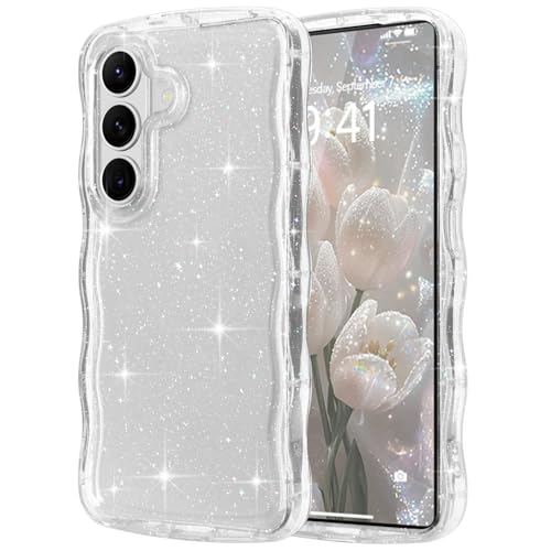 Pepmune for Samsung Galaxy S26 Case Clear Glitter, Clear | Cute Sparkly Bling Shiny Curly Wave Frame Transparent Bumper Cover for Women Girls Men, Drop Protection Shockproof Phone Case - color: Clear, size: Samsung Galaxy S26