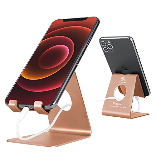 Cell Phone Stand - Aluminum Desktop Phone Holder, Anti-Slip, Universal Fit - color: Rose gold