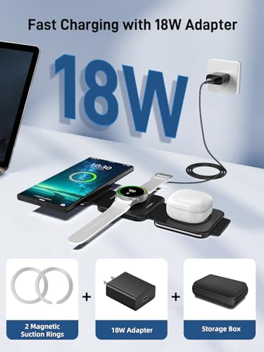 Magnetic Wireless Charger for Samsung, 3 in 1 Charging Station for Samsung
