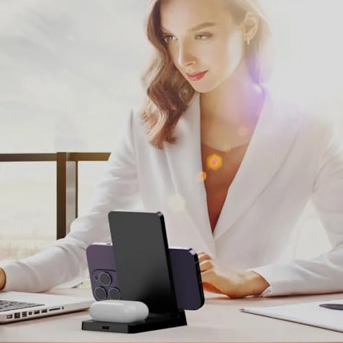 2 in 1 Dual Coil Magnetic Wireless Charger Stand Foldable Desktop Fast Charging Station for iPhone 17 16 15 14 13 12 for Airpods (White)