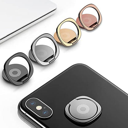 [2 Pack] Glossy Rounded Edges Cell Phone Ring Holder Stand,360 Degree Rotation and 180 Degree Adjustable Finger Ring Kickstand with Polished Metal Phone Grip (Gold)