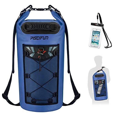 Piscifun Dry Bag, Waterproof Floating Backpack 10L/20L/30L/40L | Waterproof Phone Case, Adjustable shoulder straps, Roll-top closure keeps gear dry, Ideal for Boating, Kayaking, Fishing - color: Sapphire Blue, style: 40l
