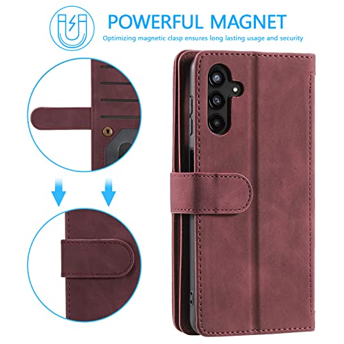 EYZUTAK Wallet Phone Case for Samsung Galaxy A16 4G/5G, Retro Matte 9 Card Holder Slots Zipper Pocket Handbag Case PU Leather Magnetic Closure Kickstand with Wrist Strap Flip Purse Case - Wine Red - color: Wine Red, size: Samsung Galaxy A16 4G/5G