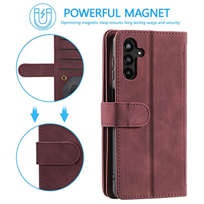 EYZUTAK Wallet Phone Case for Samsung Galaxy A16 4G/5G, Retro Matte 9 Card Holder Slots Zipper Pocket Handbag Case PU Leather Magnetic Closure Kickstand with Wrist Strap Flip Purse Case - Wine Red - color: Wine Red, size: Samsung Galaxy A16 4G/5G
