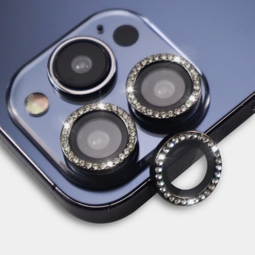 BONVAN for iPhone 15 Pro/Pro Max/14 Pro/ProMax Camera Lens Protector - Bling Glitter Diamond Metal Crystal Tempered Glass Screen Accessories Rhinestones Lens Cover (Black) - color: Black