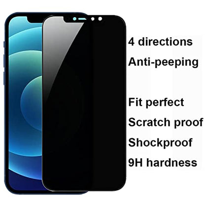 2 Pack 360 Degree Privacy Tempered Glass Suit for iPhone 12 / iPhone 12 Pro Anti-Spy 4 Directions Screen Protector Film 4 Sides Anti-Peeping 9H Hardness Anti-scratch 6.1 inch - size: For iPhone 12 /iPhone 12 Pro