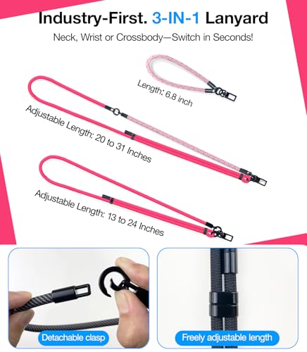 Phone Lanyard Crossbody, 3-in-1 Neck Strap& Wrist Strap, Adjustable Anti-Theft Lanyard with 2 Phone Tether Tabs, Universal Cell Phone Strap for All Case,Travel Essential, Pink - color: 7-pink