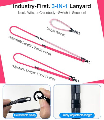 Phone Lanyard Crossbody, 3-in-1 Neck Strap& Wrist Strap, Adjustable Anti-Theft Lanyard with 2 Phone Tether Tabs, Universal Cell Phone Strap for All Case,Travel Essential, Pink - color: 7-pink
