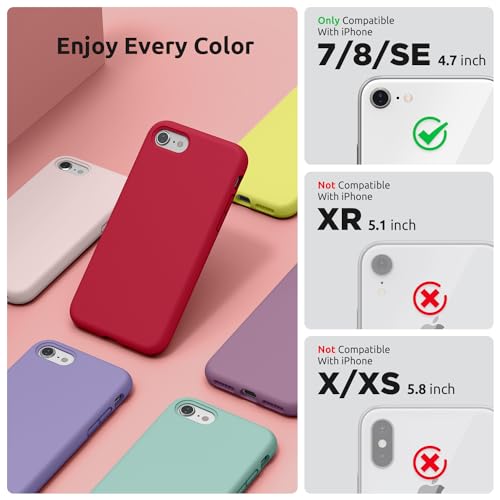 SURPHY Designed for iPhone SE Case, iPhone 8 Case, iPhone 7 Case, Liquid Silicone Phone Case for iPhone se 3rd 2nd SE 2022 SE 2020, Red - color: Red