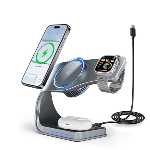 3 in 1 Wireless Charging Station with Cooling for iPhone, Watch & AirPods - color: Gray