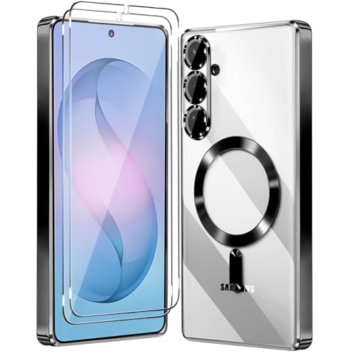 Magnetic Glossy Case for Samsung Galaxy S26, S26 Phone Case Clear Luxury with Screen Protector X2 & Camera Protector [Compatible with MagSafe],Shockproof Cover for Samsung S 26-Black - color: Black, size: Samsung Galaxy S26