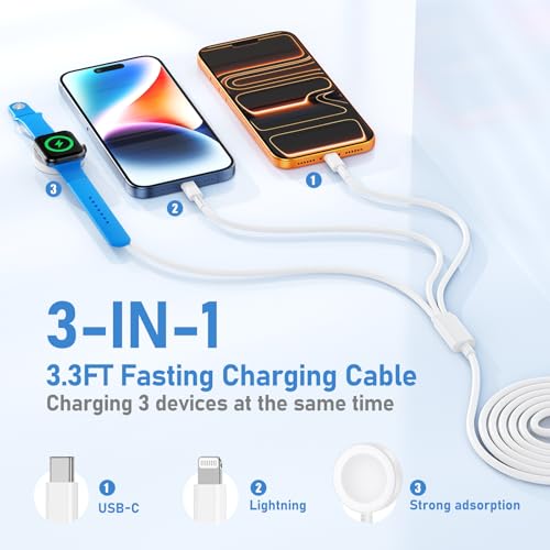 for Apple Watch Charger Fast Charging,3 in 1 Multi Charger Cable - color: White, size: C+L-3.3FT
