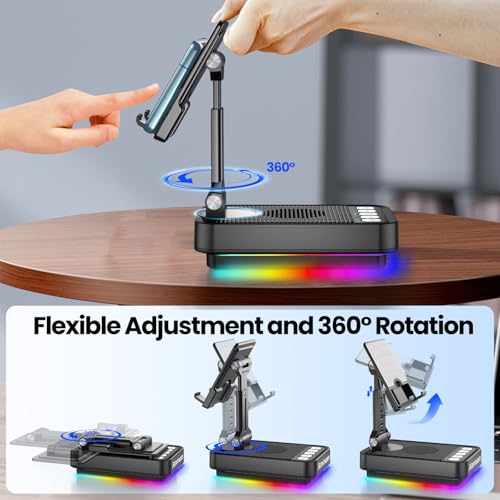 JTEMAN Gifts for Men Women Phone Stand Bluetooth Speaker with Light and Charging Function, 360 Rotating Phone Holder Cool Tech Gifts for Dad Mom Husband Unique Birthday Gift Ideas - color: black