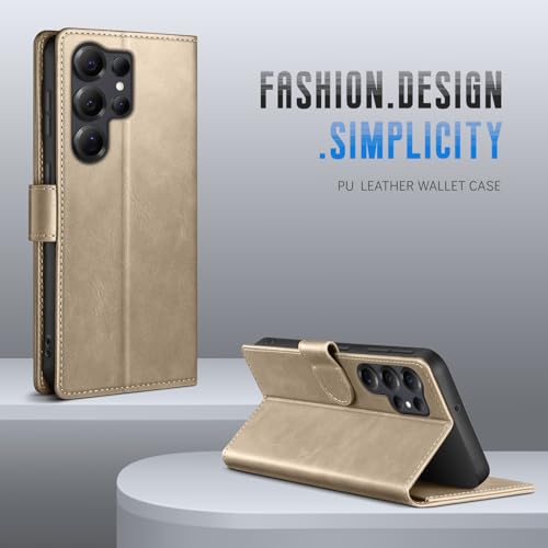 Wallet Case for Samsung Galaxy S25 Ultra, Golden | RFID-Blocking Card Holder, Kickstand, Magnetic Closure, PU Leather Folio Flip Cover, Protective Women Men Cases - color: Golden, size: Samsung Galaxy S25 Ultra