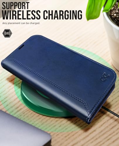OCASE Compatible with iPhone 16 Pro Wallet Case, PU Leather Flip Folio Case with Card Holders RFID Blocking Kickstand [Shockproof TPU Inner Shell] Phone Cover 6.3 Inch 2024, Retro Blue - color: Retro Blue