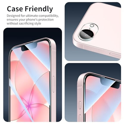3+3+1-Pack, Screen Protector and Camera Lens Protector for iPhone 16e/17e with Installation Alignment Aid, Tempered Glass Film, Impact-Protection, HD, Anti-Scratch, 9H Hardness - size: 16e/17e Clear 3+3+Align